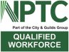 "NPTC Part of the City & Guilds Group Qualified Workforce" logo. Wilts & Hants Tree Care. Tree Surgeons, Landscaping, Gardens, Fencing. Amesbury, Salisbury.